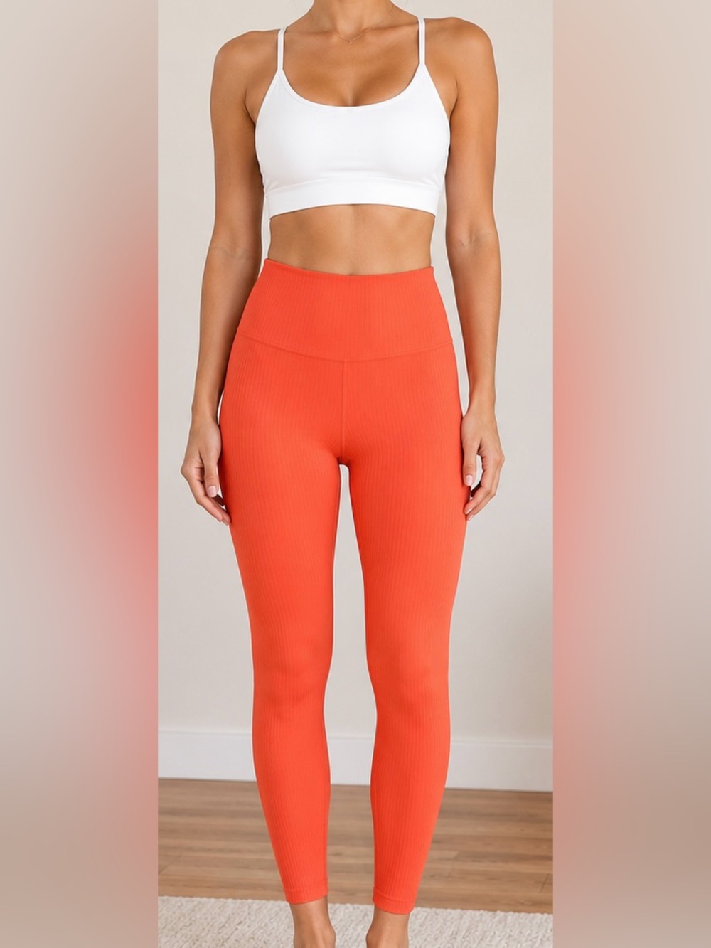 prAna Ribbed Coral Orange High Rise Leggings Small Athletic Yoga Pants